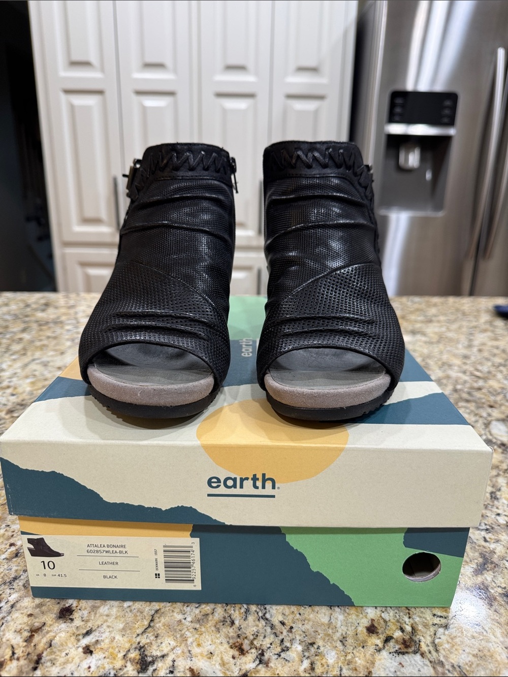 Earth Black Open-Toe Perforated Wedge Mule